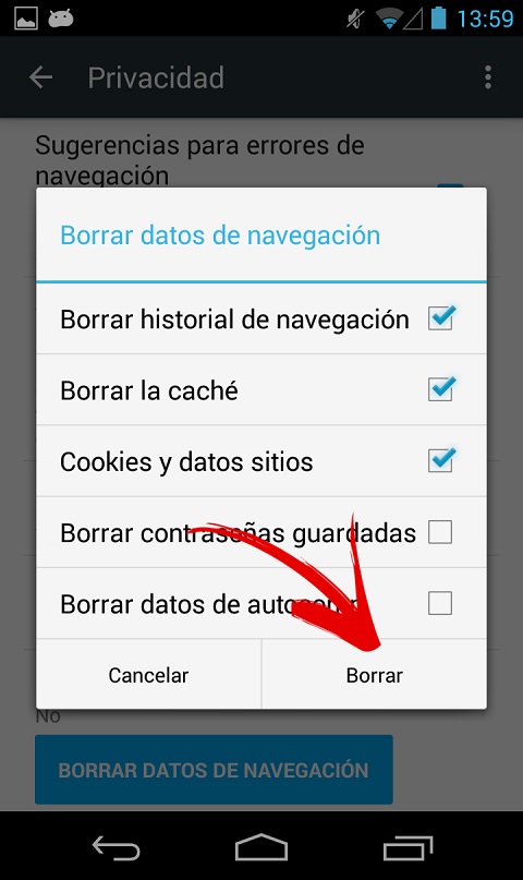 borrar datos de navegación google chrome
