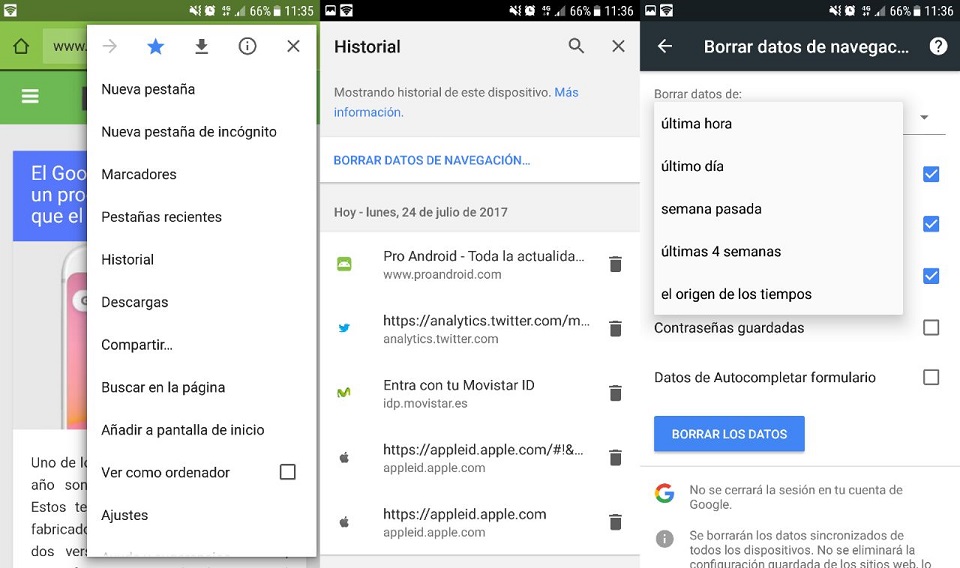 eliminar historial en google chrome
